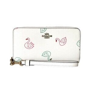 New Coach C8384 Long Zip Around Wallet with Swan Print Chalk Multi